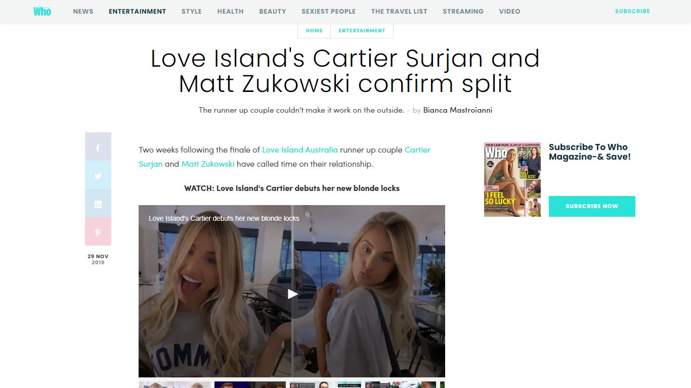 Love Island Cartier Surjan and Matt Zukowski break up - Who