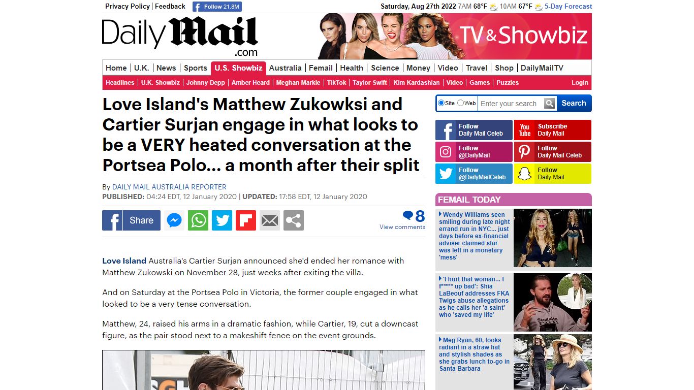 Love Island's Matthew Zukowksi and Cartier Surjan look tense